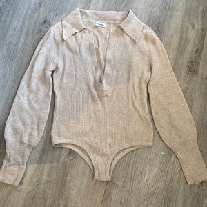 Nanushka Beige Ribbed Bodysuit